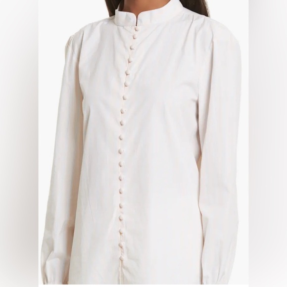 FRAME Ruffle Cuff Cotton Shirt In Light Pink Multi XS - Picture 5 of 14